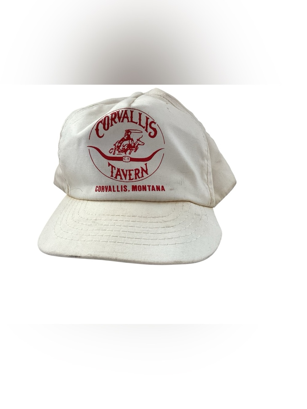 Corvallis Tavern White Baseball Cap with Red Logo Vintage